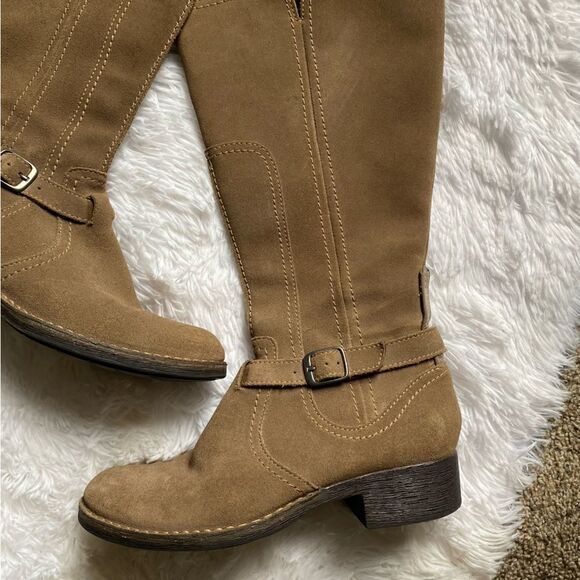 Clarks Derby Palace Leather Boots Tall Tan Side Zip Women’s Size 8 M FLAWED - Picture 7 of 16